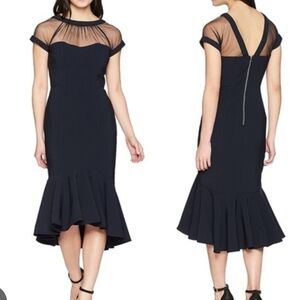 Elegant Navy Sheer Sleeve Dress